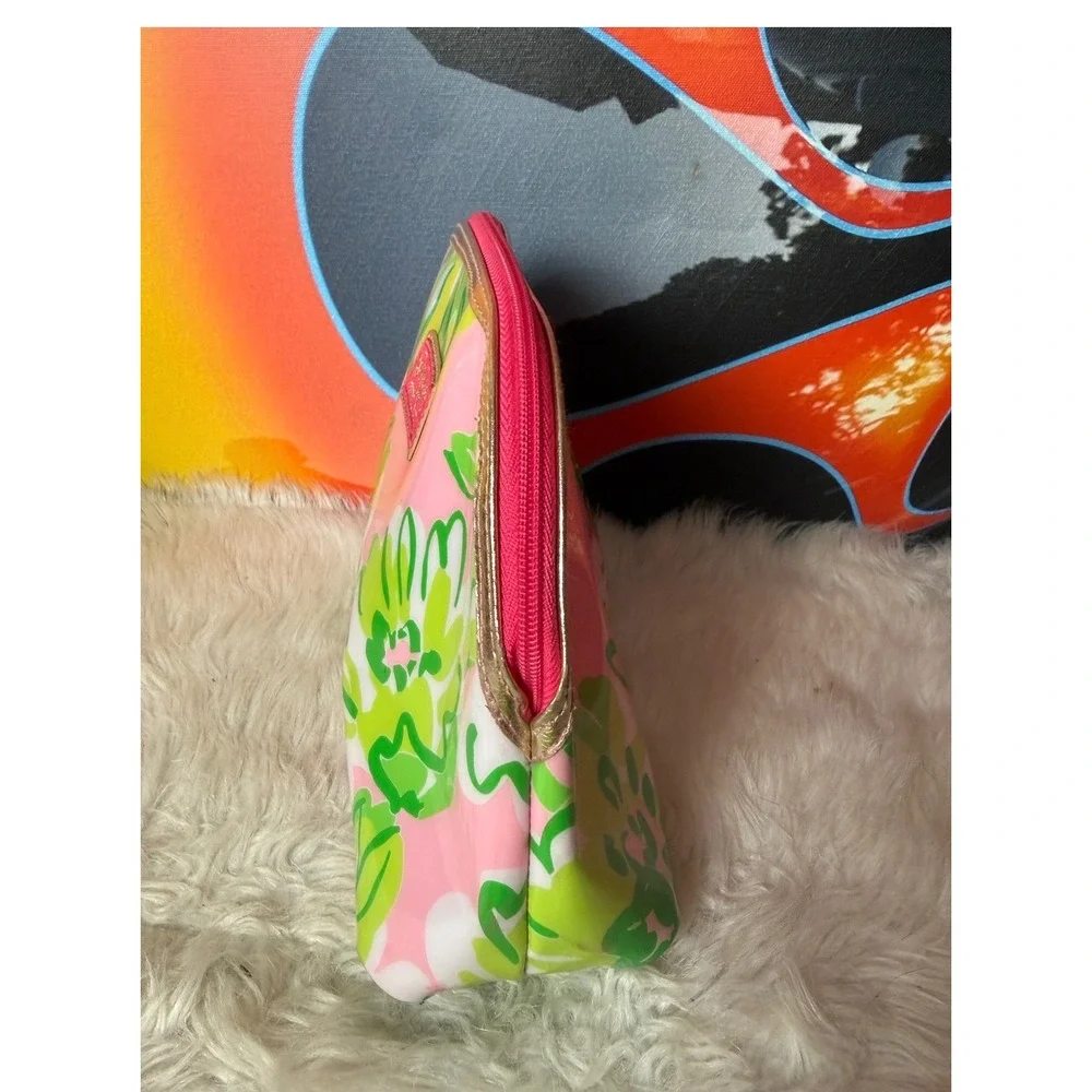 Lilly Pulitzer Estee Lauder Cosmetic Bag Pink Green Floral Makeup Pouch Dome Zip